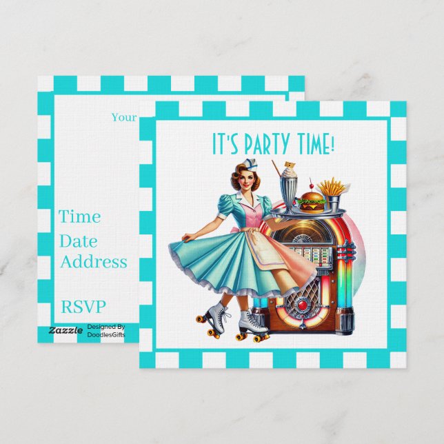 Invitation Fête de serveuse rétro mignonne  (Devant / Derrière)