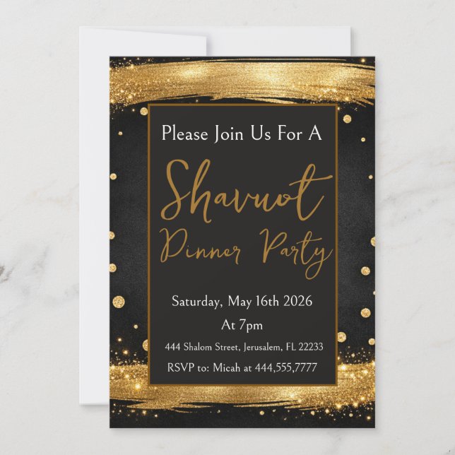 Invitation Fête de Shavuot Or Noir Luxe Moderne (Devant)