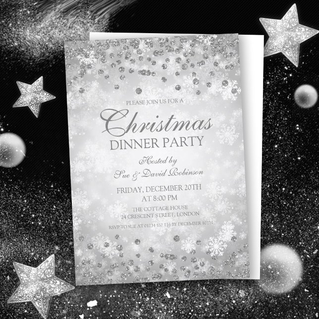 Invitation Fête de Silver Christma Glitter Winter Wonder (Créateur téléchargé)