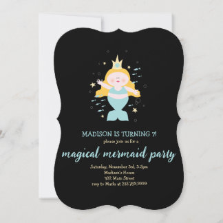 Invitation Fête de sirène Blonde Aqua fête d'anniversaire