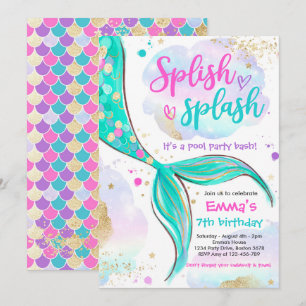 Invitation Fête de sirène de la piscine sirène rose sirène so