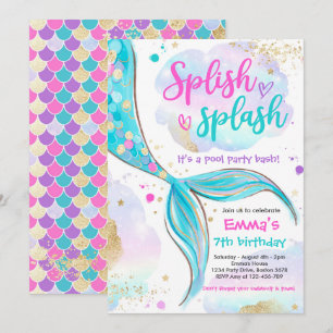 Invitation Fête de sirène de la piscine sirène rose sirène so