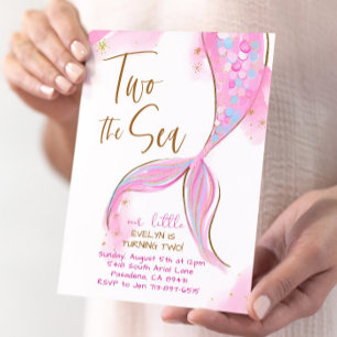 Invitation Fête de sirène rose Deux La Mer 2e Anniversaire