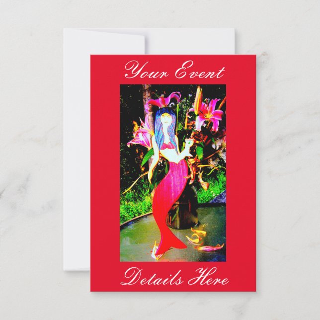 Invitation fête de sirène rouge personnalisée (Devant)