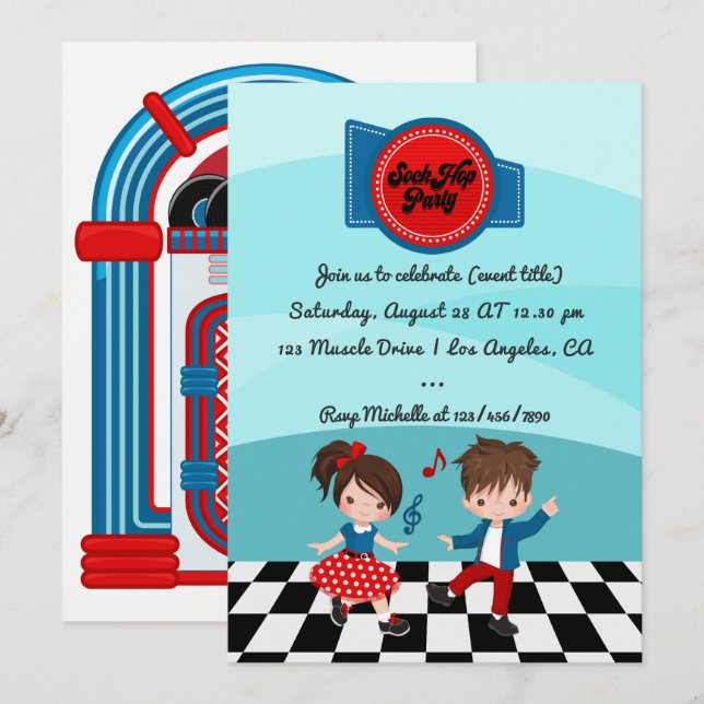 Invitation Fête de Sock Hop du 14 juillet (Devant / Derrière)
