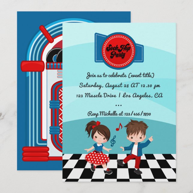 Invitation Fête de Sock Hop du 4 juillet (Devant / Derrière)