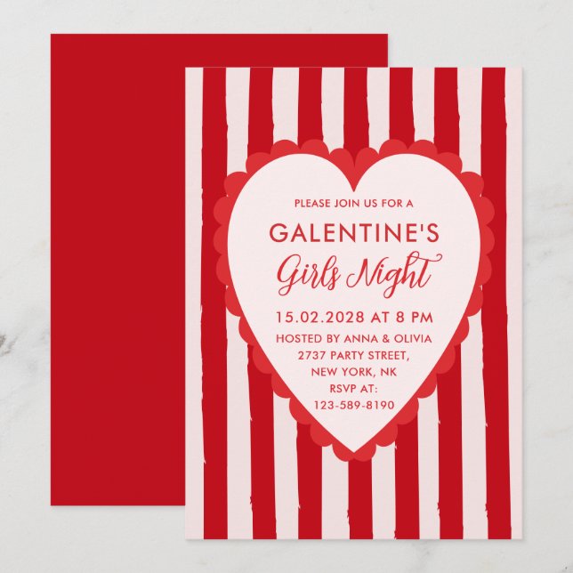 Invitation Fête de soirée entre filles de la Saint-Valentin r (Devant / Derrière)