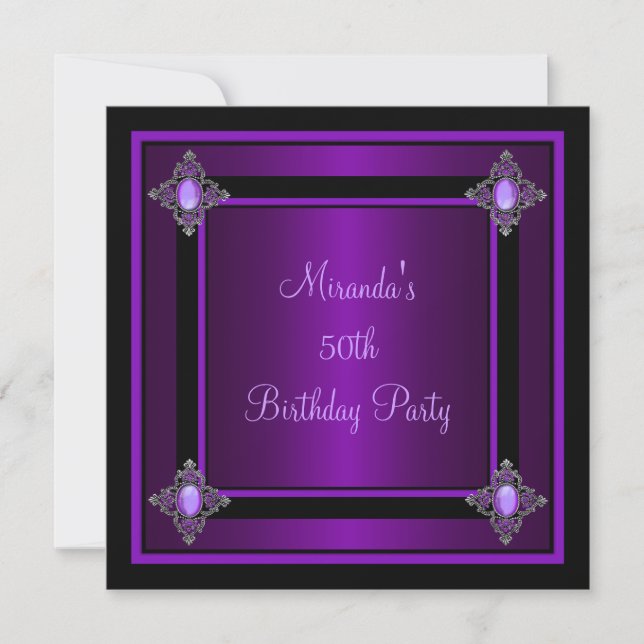 Invitation Fête de soirée noire Jewel argent violet (Devant)