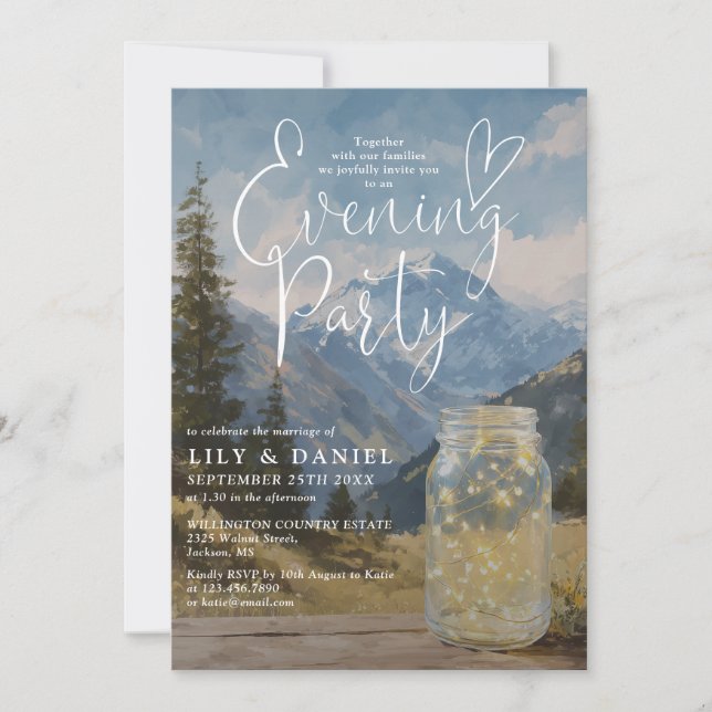 Invitation Fête de soirée rustique Boho Mountain Mason Jar (Devant)