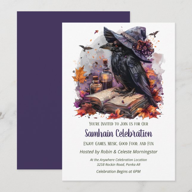Invitation Fête de sorcière d'automne Raven Samhain Halloween (Devant / Derrière)