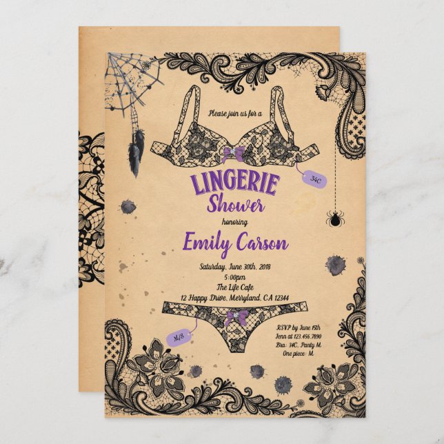 Invitation Fête de sorcière de la lingerie d'Halloween (Devant / Derrière)