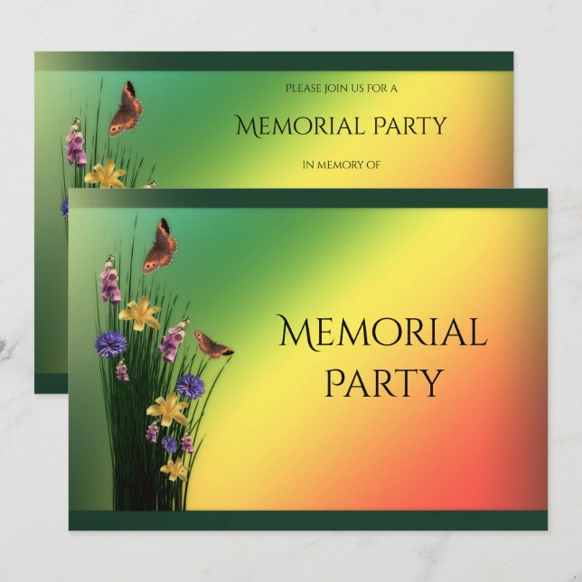 Invitation Fête de souvenir Bouquet Herbeux et Papillons (Devant / Derrière)