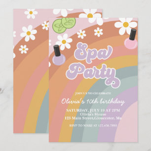 Invitation Fête de Spa rétro Anniversaire Arc-en-ciel
