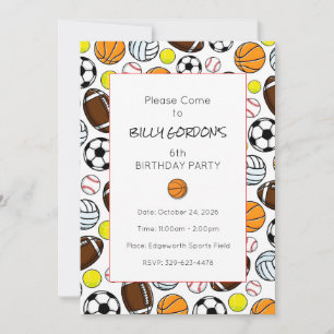 Invitation Fête de sport Enfants Basket-ball Coloré Amusant