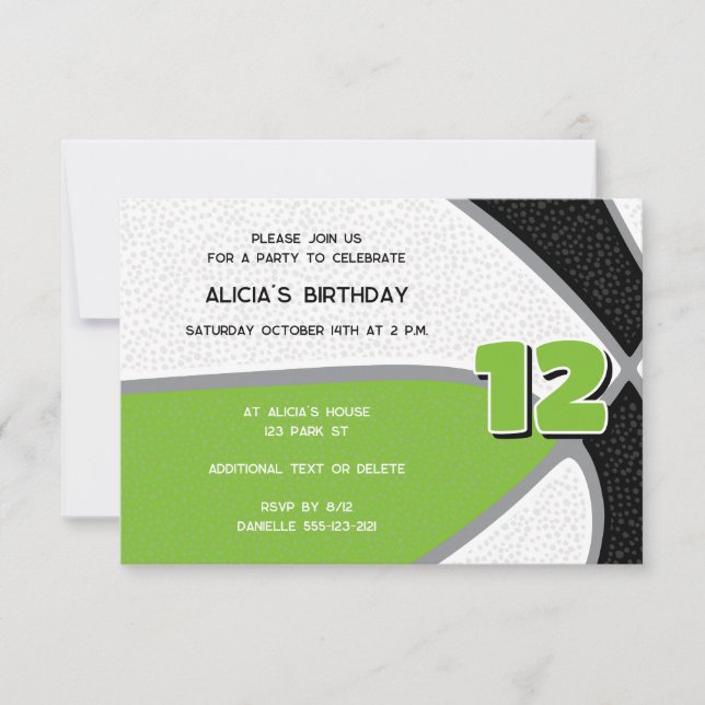 Invitation fête de sport pour filles vert brillant noir baske (Devant)
