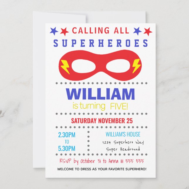 Invitation Fête de super-héros Joyeux Anniversaire (Devant)