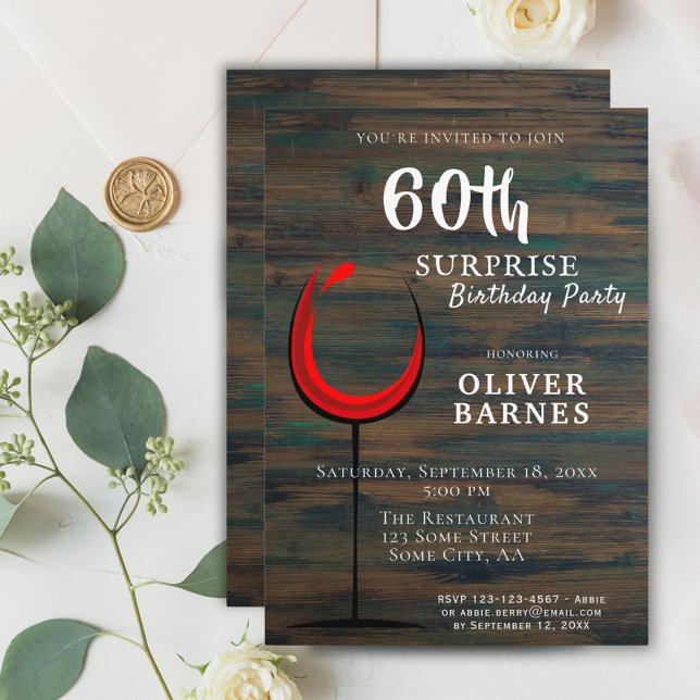 Invitation Fête de Surprise pour les 60 ans au Vin Rouge Rust (Créateur téléchargé)