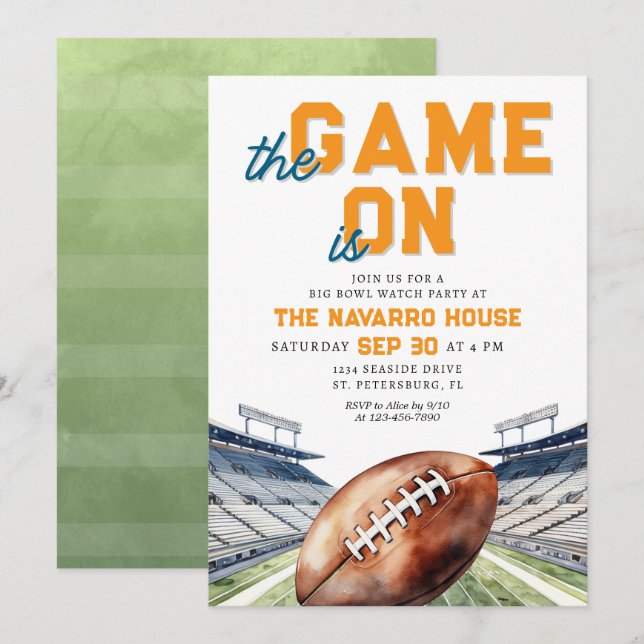 Invitation Fête de surveillance de jeu de bol de football (Devant / Derrière)