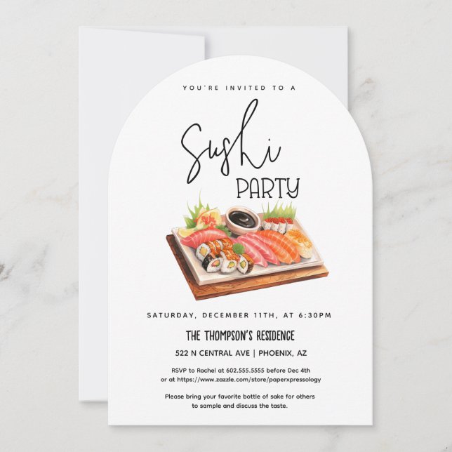 Invitation Fête de Sushi Courbé pour Toute Occasion Soirée de (Devant)