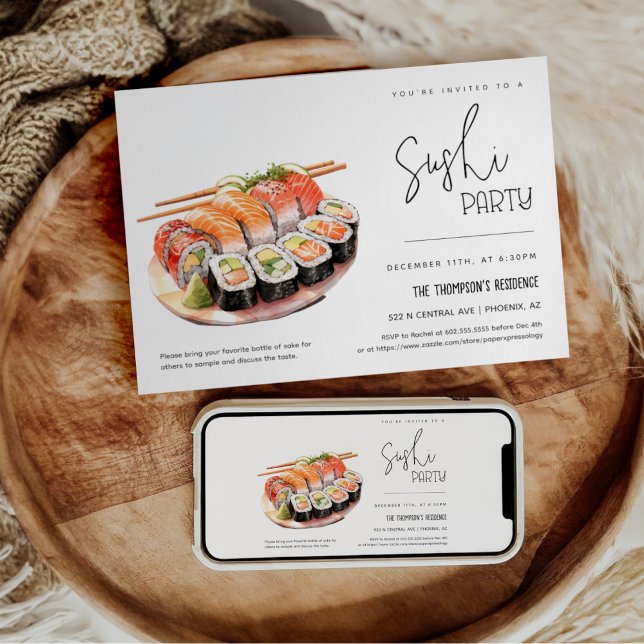 Invitation Fête de Sushi Toute Occasion Fête Soirée Sushi (Créateur téléchargé)