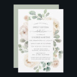 Invitation Fête de Sweet sixteen végétal à la rose blanche<br><div class="desc">Le design botanique moderne présente des roses blanches en ivoire nichées dans des feuilles d'eucalyptus verts sauge. Les détails de votre fête de Sweet sixteen sont placés au centre sur un rectangle blanc. Le texte gris de colombe complète parfaitement le feuillage botanique pour créer une palette de couleurs sophistiquée et...</div>