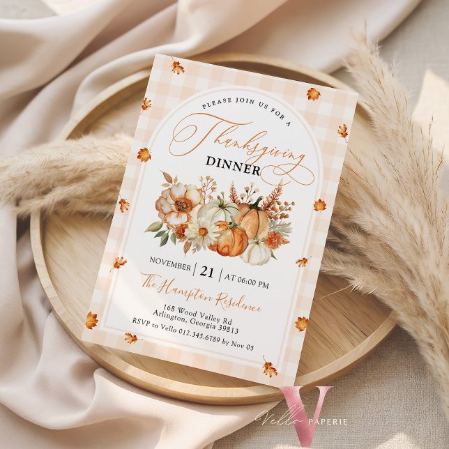 Invitation Fête de Thanksgiving à carreaux de citrouille de f (Créateur téléchargé)