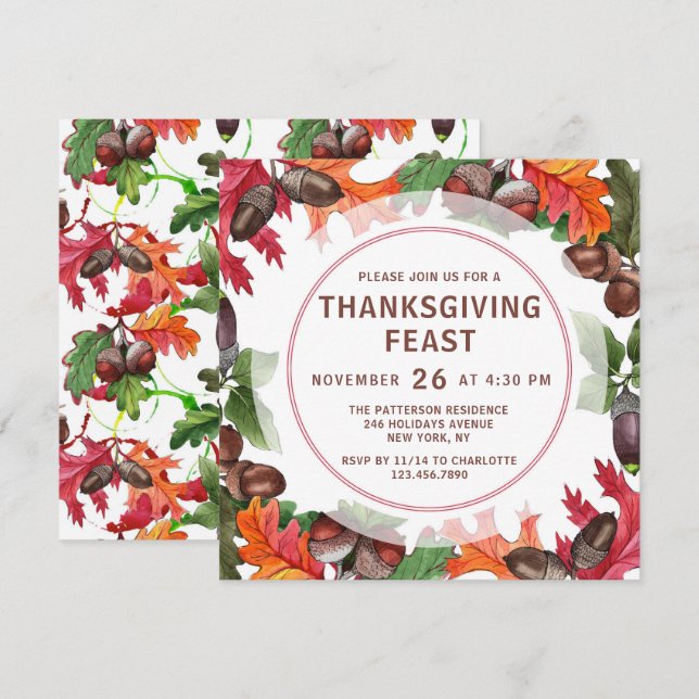 Invitation Fête de Thanksgiving aux feuilles d'automne et aux (Devant / Derrière)