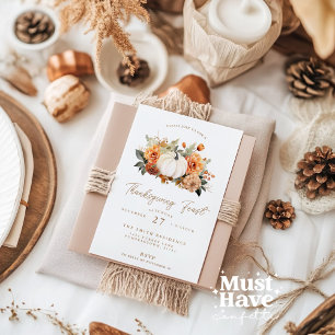 Invitation Fête de Thanksgiving Citrouille Dîner de fête Invi