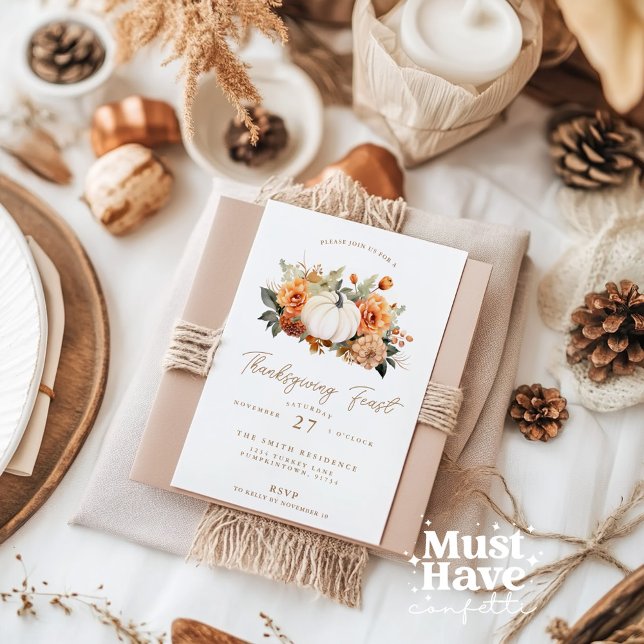 Invitation Fête de Thanksgiving Citrouille Dîner de fête Invi (Créateur téléchargé)