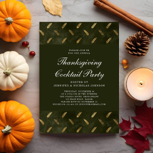 Invitation Fête de Thanksgiving Cocktail Récolte d'Or Vert