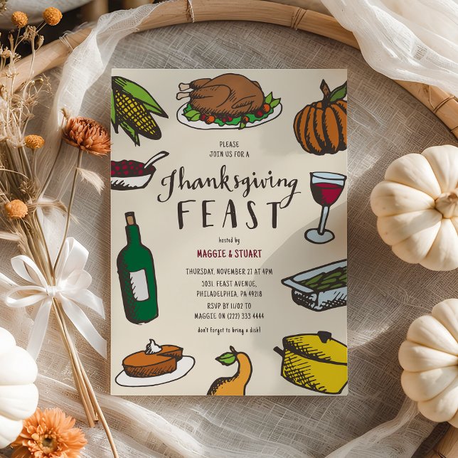 Invitation Fête de Thanksgiving dessinée à la main dans un st (Créateur téléchargé)