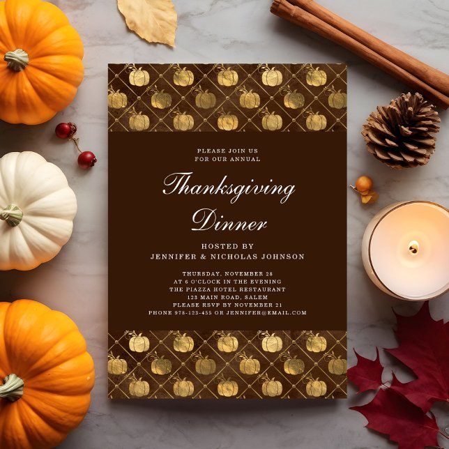 Invitation Fête de Thanksgiving élégante avec citrouille  (Elegant Pumpkin Thanksgiving Dinner Party Invitation)
