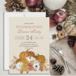 Invitation Fête de Thanksgiving Élégante Rustique