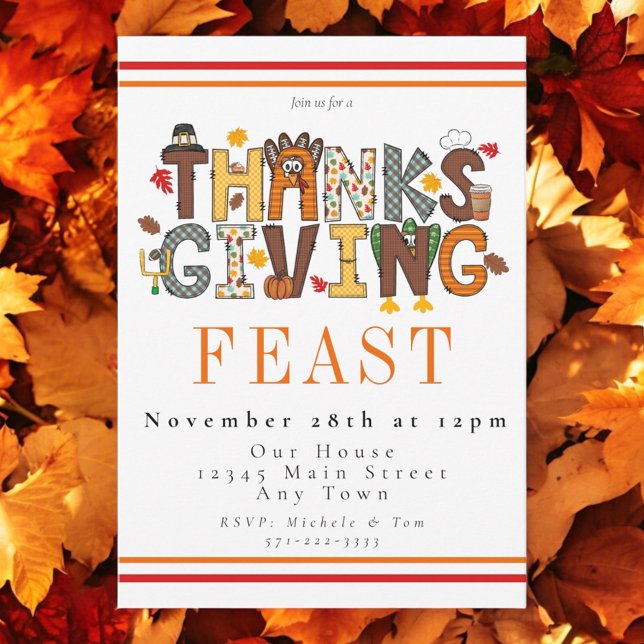 Invitation Fête de Thanksgiving en Turquie Feuilles de footba (Créateur téléchargé)