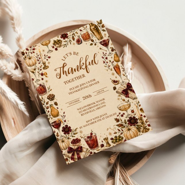 Invitation Fête de Thanksgiving festive avec cocktails (Créateur téléchargé)