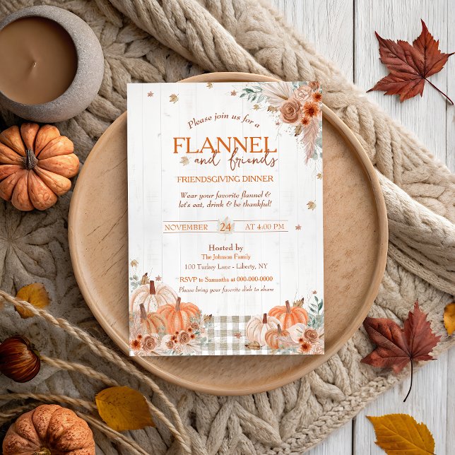 Invitation Fête de Thanksgiving Flanelle Rustique et Amis (Créateur téléchargé)