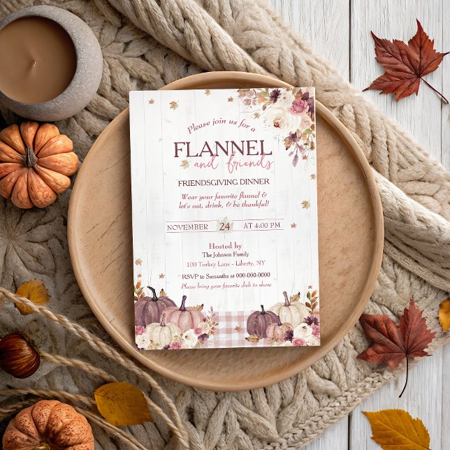 Invitation Fête de Thanksgiving Flanelle Rustique et Amis (Créateur téléchargé)