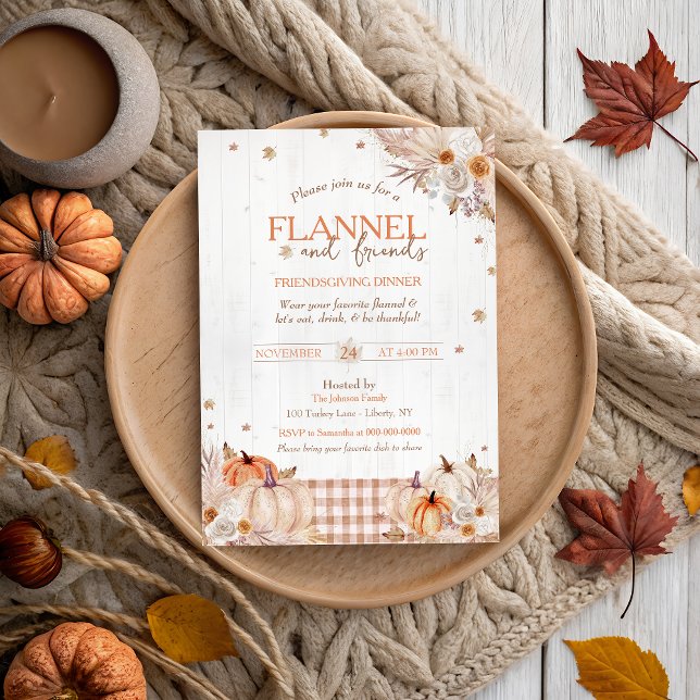 Invitation Fête de Thanksgiving Flanelle Rustique et Amis (Créateur téléchargé)