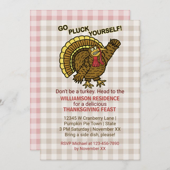 Invitation Fête de Thanksgiving Funny Turkey Fall Dinner (Devant / Derrière)