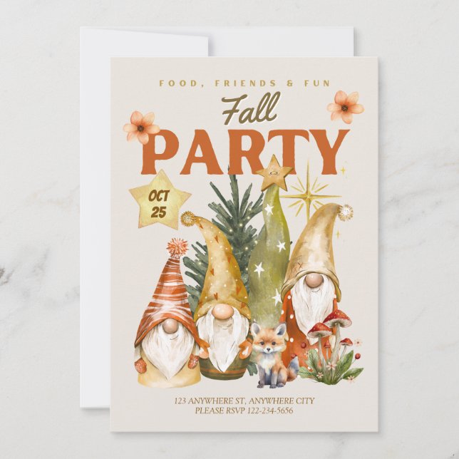 Invitation Fête de Thanksgiving Gnome d'automne (Devant)