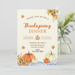 Invitation Fête de Thanksgiving moderne Floral Citrouille