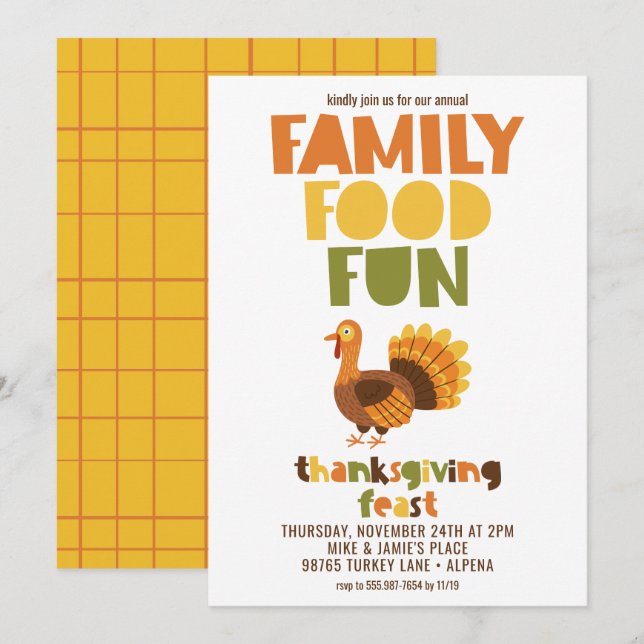 Invitation Fête de Thanksgiving pour la famille (Devant / Derrière)