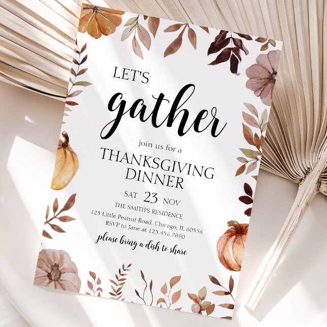 Invitation Fête de Thanksgiving Pumpkin Let's Gather (Créateur téléchargé)