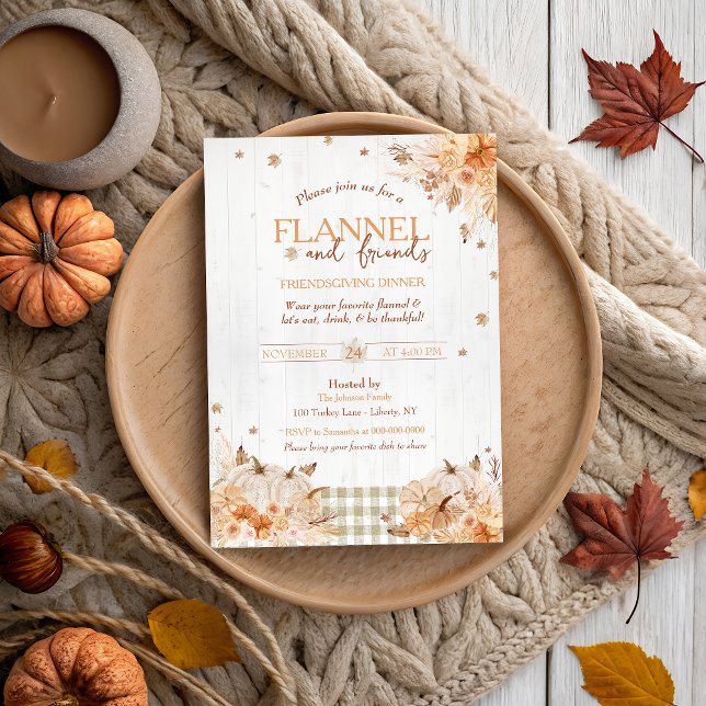 Invitation Fête de Thanksgiving Rustic Flannel et Amis (Créateur téléchargé)