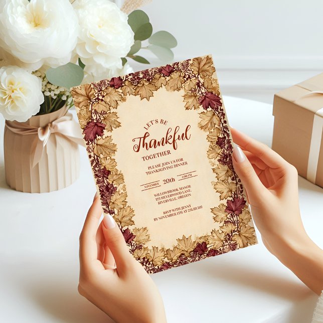 Invitation Fête de Thanksgiving vintage Golden Leaf (Créateur téléchargé)