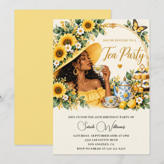 Invitation Fête de thé 40 ans Afro-Américaine Jaune