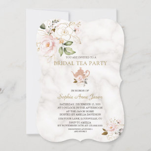 Invitation Fête de thé à Fête des mariées florale en or brill
