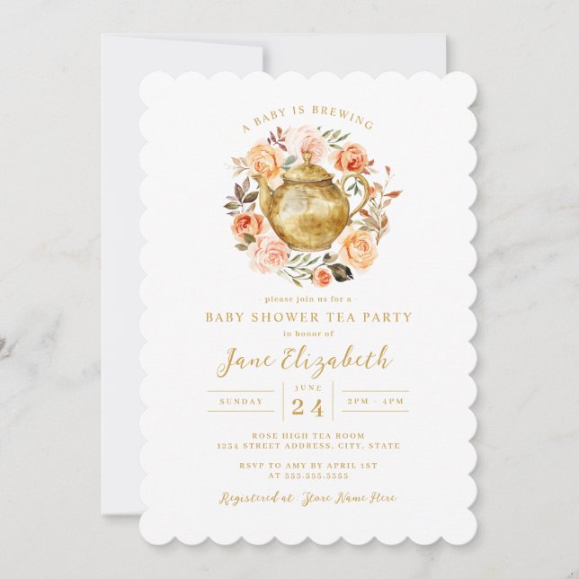 Invitation Fête de thé à la broche Un bébé brasse du Baby sho (Devant)