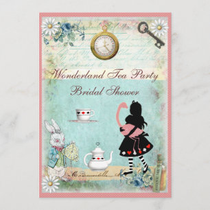 Invitation Fête de thé Alice et Flamant rose rose