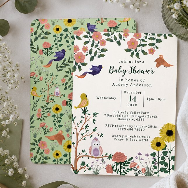 Invitation Fête de thé bébé Fleurs sauvages mignonnes et oise (Créateur téléchargé)